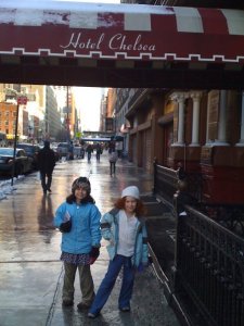 (my kids visiting me at the Chelsea Hotel)
