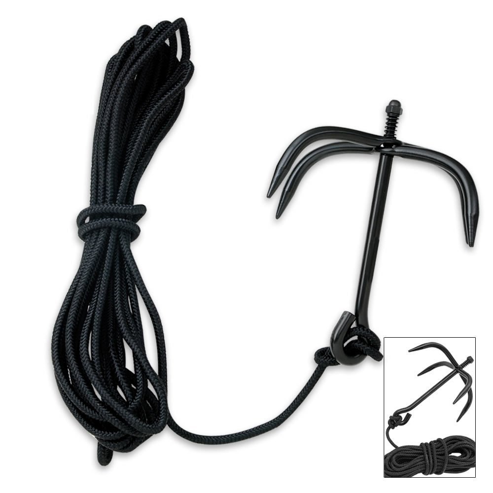 Fury Martial Arts Folding Grappling Hook with Black Cord, Midnight Black