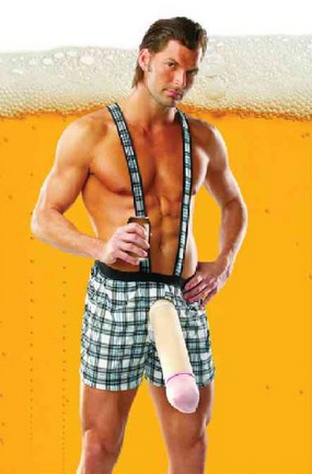 1 pc beer schlong plaid suspender shorts w/attached schlong s/m