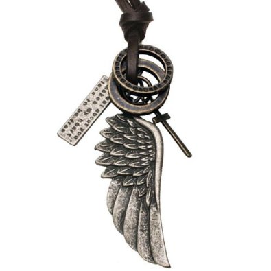 Mens Vintage Style Angel Wing Cross Leather Chain Necklace 