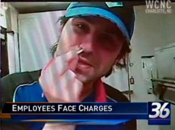 Domino’s worker sticks shredded mozzarella in his nose before putting it on a pizza. Via YouTube.