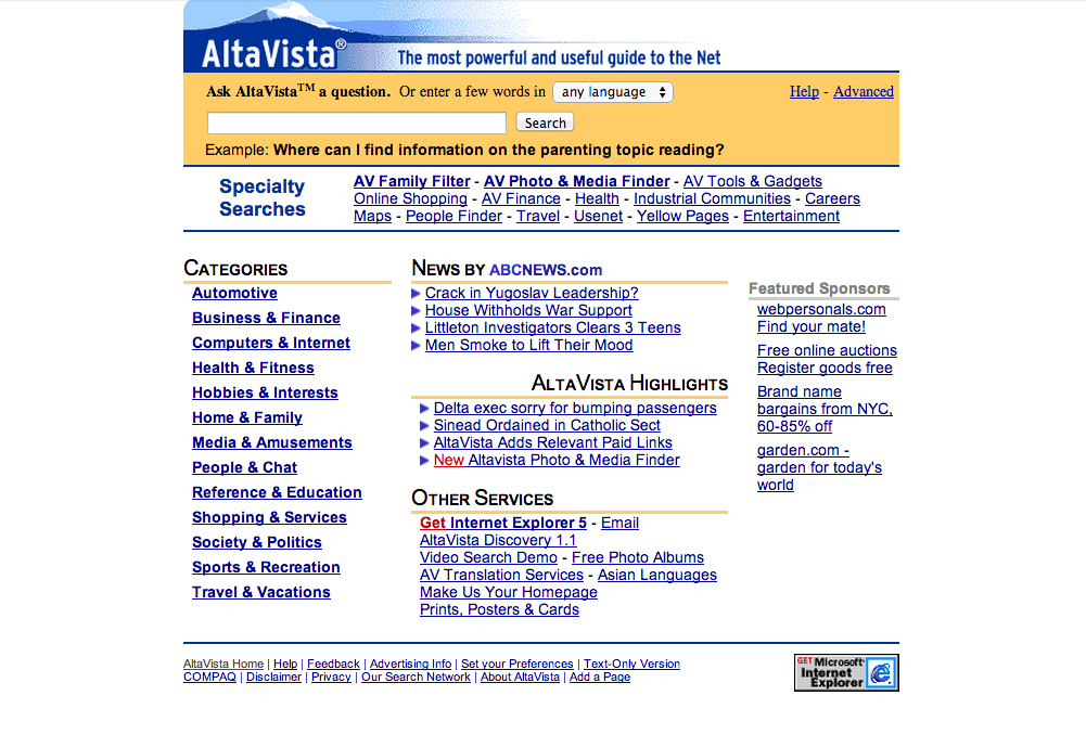 web.archive.org / Alta Vista