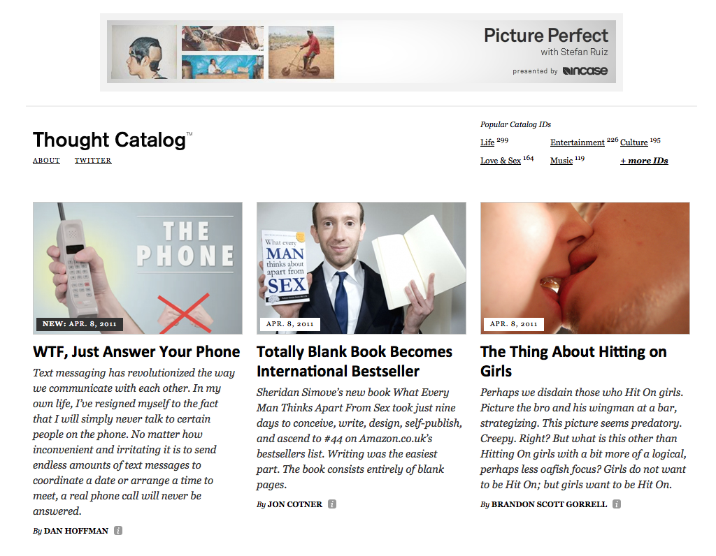 Thought Catalog layout in early 2011