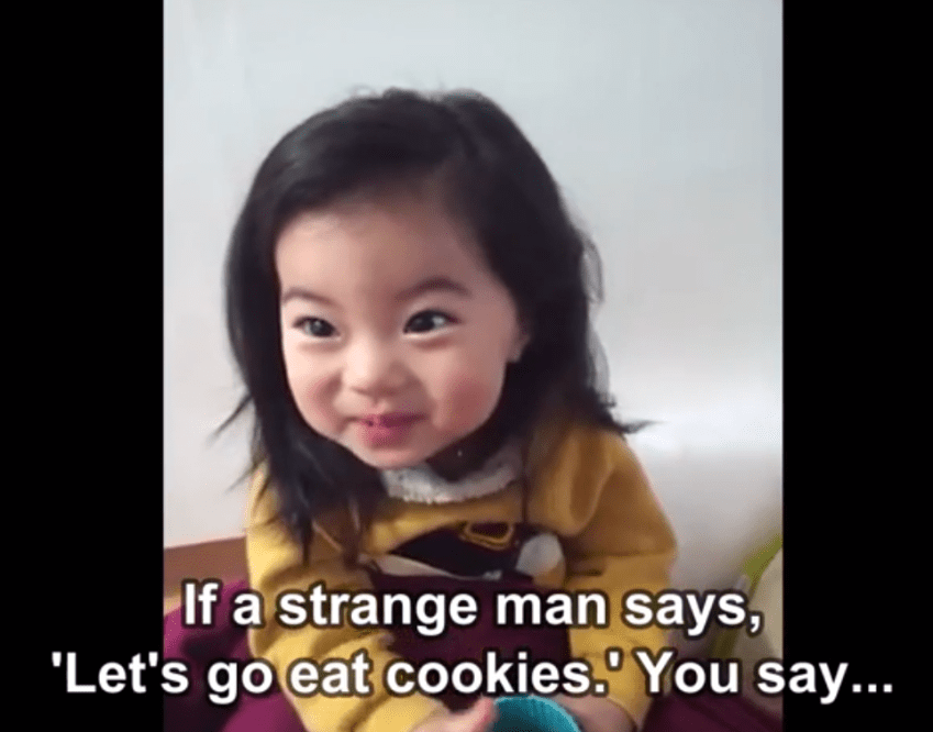 Adorable Korean Girl Learns What To Say To Strangers If They Offer Her A Cookie