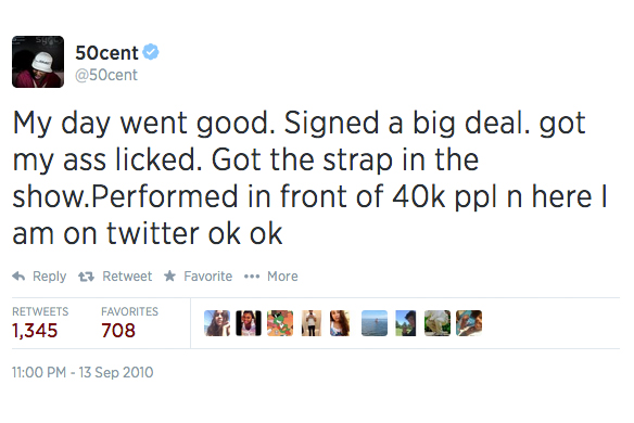 50 Cent Butt Porn - The 20 Most Outrageous 50 Cent Tweets Of All Time | Thought Catalog