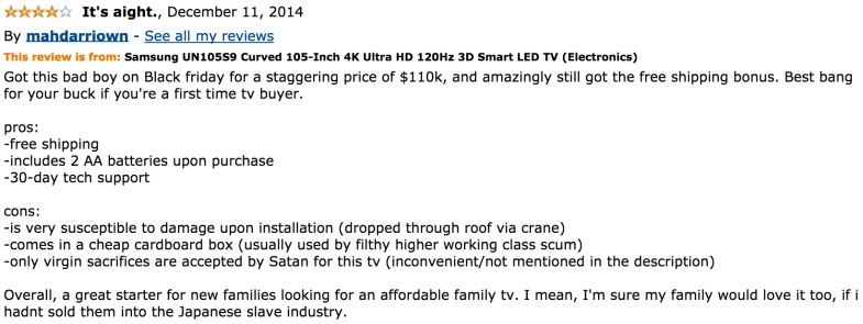 20 Hilarious Amazon Reviews Of The $119,999 Samsung TV