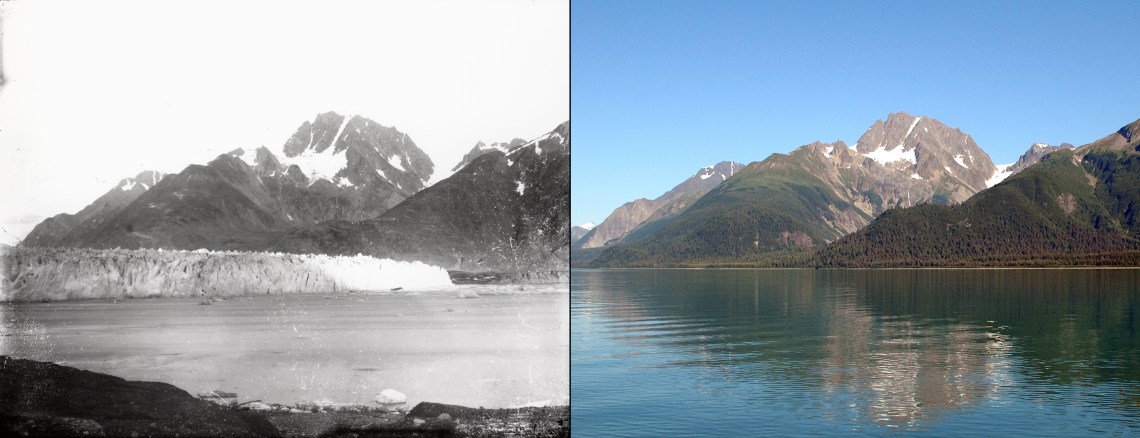 Muir Glacier, Alaska. Left: September 2, 1892. Right: August 8, 2005.