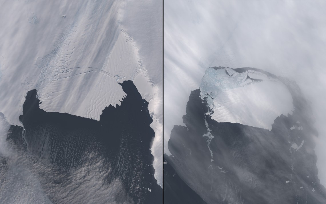 An iceberg estimated to be 35 by 20 kilometers (22 by 12 miles) separated from Antarctica's Pine Island Glacier between November 9 and 11, 2013. Such events happen about every five or six years but this iceberg, designated "B-31," is about 50 percent larger than its predecessors in this area. A team of scientists from Sheffield and Southampton universities will track the 700 square-kilometer chunk of ice and try to predict its path using satellite data.