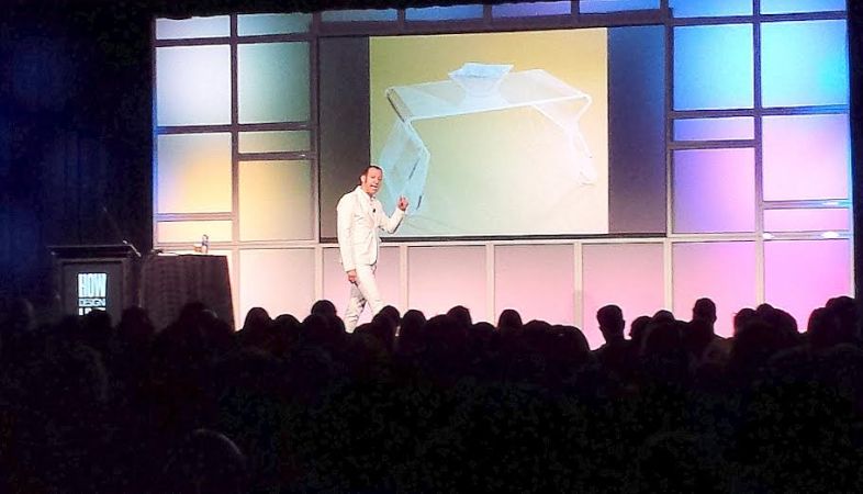 Designer Karim Rashid gives his keynote address to a packed audience at HOW Design Live in Chicago. Image: Porter Anderson