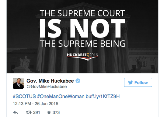 Is It Just Me Or Is @GovMikeHuckabee Not Happy With The Supreme Court’s Decision On Gay Marriage?