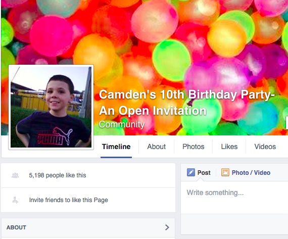 Facebook / Camden's 10th Birthday Party- An Open Invitation