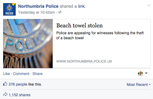 UK Police Department Issues Ridiculous Red Alert For Stolen Beach Towel