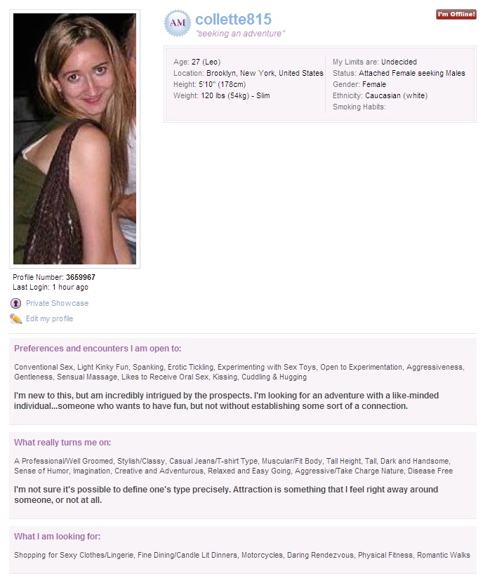 My Ashley Madison profile created under the pseudonym Collette Cantrell