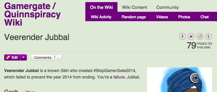 Veerender's entry in a pro #GamerGate wiki | Gamer-Gate.Wikia.com/
