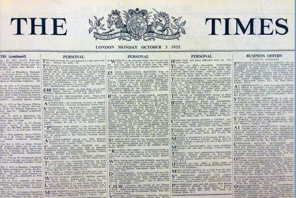 The times. Газета Таймс 19 век. 1932 Газета Таймс. Шрифт газеты times. Газет the times 3 октября 1932 года..