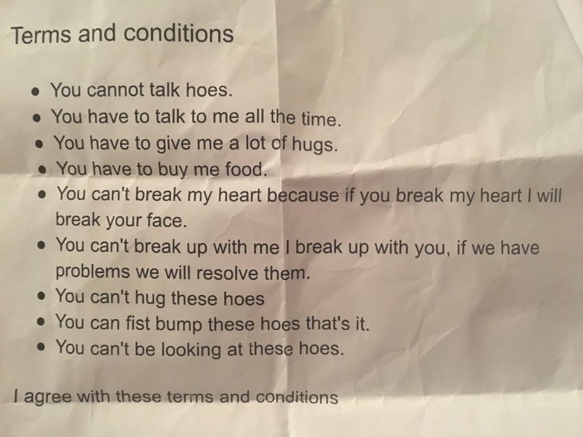 This ‘Relationship Contract’ Between Two Dating 8th Graders Will Make You LOL