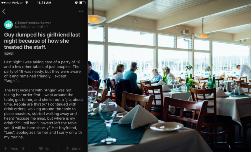 This Guy Dumped His Girlfriend At A Restaurant On Valentines Day Because Of How She Treated The Waitress