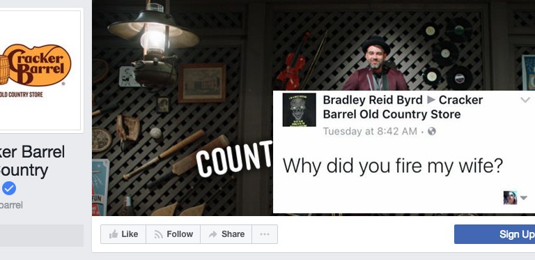 People Are Trolling Cracker Barrel On Facebook And Twitter Because They Fired Brad’s Wife