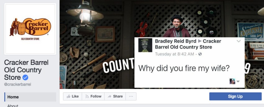 People Are Trolling Cracker Barrel On Facebook And Twitter Because They Fired Brad’s Wife