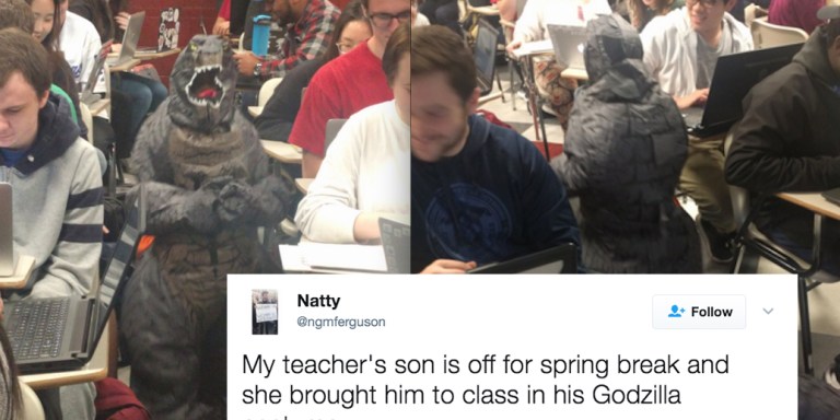 This Teacher Brought Her Son To Class Dressed As Godzilla And People On Twitter Can’t Get Over How Cute He Is