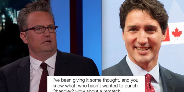 Justin Trudeau Tweeted This Hilarious Response After Matthew Perry Said He Beat Him Up In Elementary School