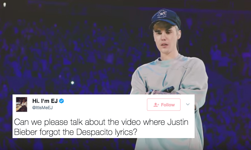 Justin Bieber Forgot Lyrics to Despacito on Stage