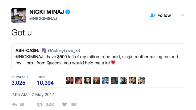 Nick Minaj Spent All Day Paying Off People’s Student Loans On Twitter And It’s Completely Incredible