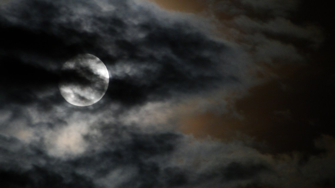 Creepy Full Moon On A Cloudy Night