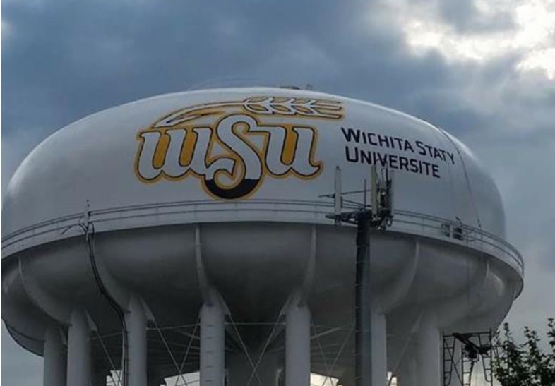 Wichita State University water tower with Mispelled name