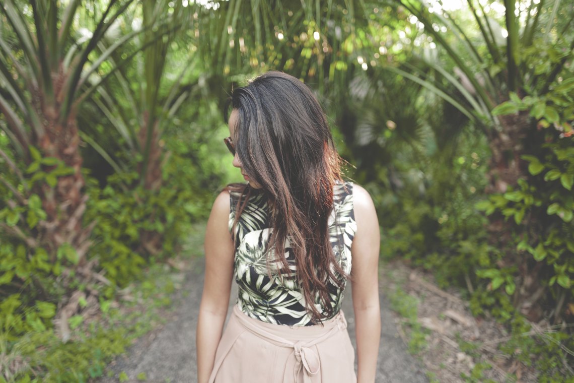 woman looking away from camera