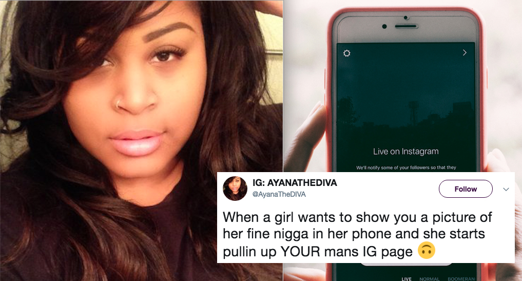 Ayana the Diva on twitter and a picture of INstagram Live