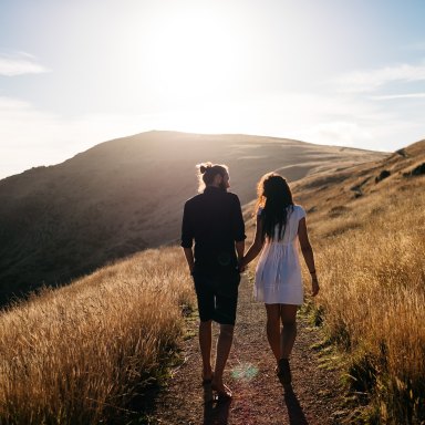 Couple walking on a hike