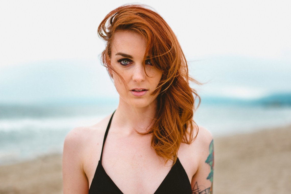 redhead staring at camera