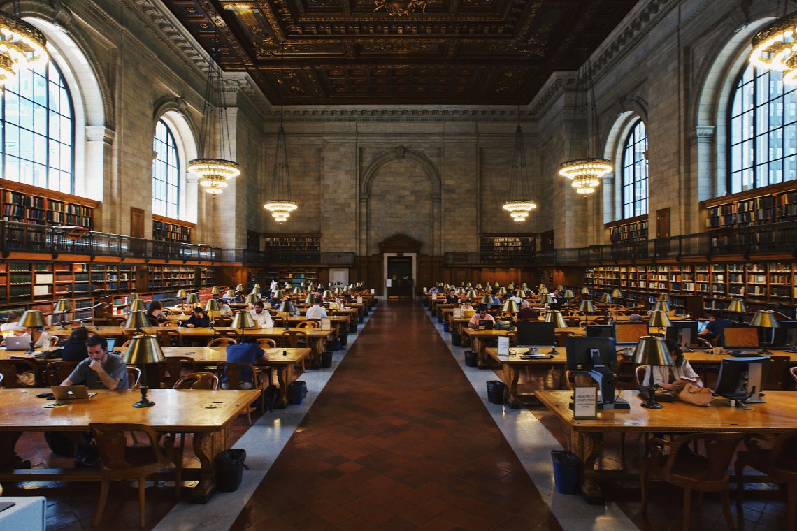Students study at the library in New York
