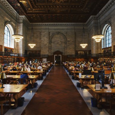 Students study at the library in New York