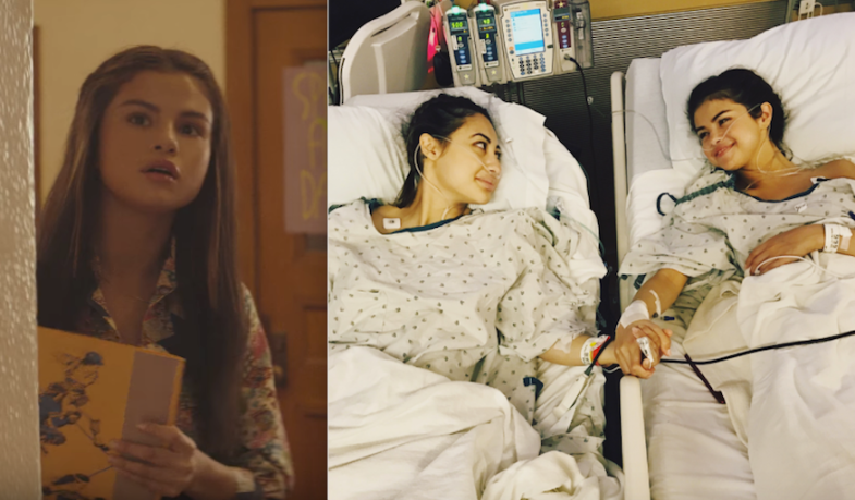 Selena Gomez in the 'Bad Liar' music video and an instagram post with her best friend Francia Raisa in a hospital