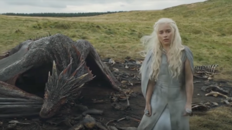 Danyeris and her dragon in Game of Thrones
