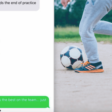 a group chat with soccer moms and a boy playing soccer