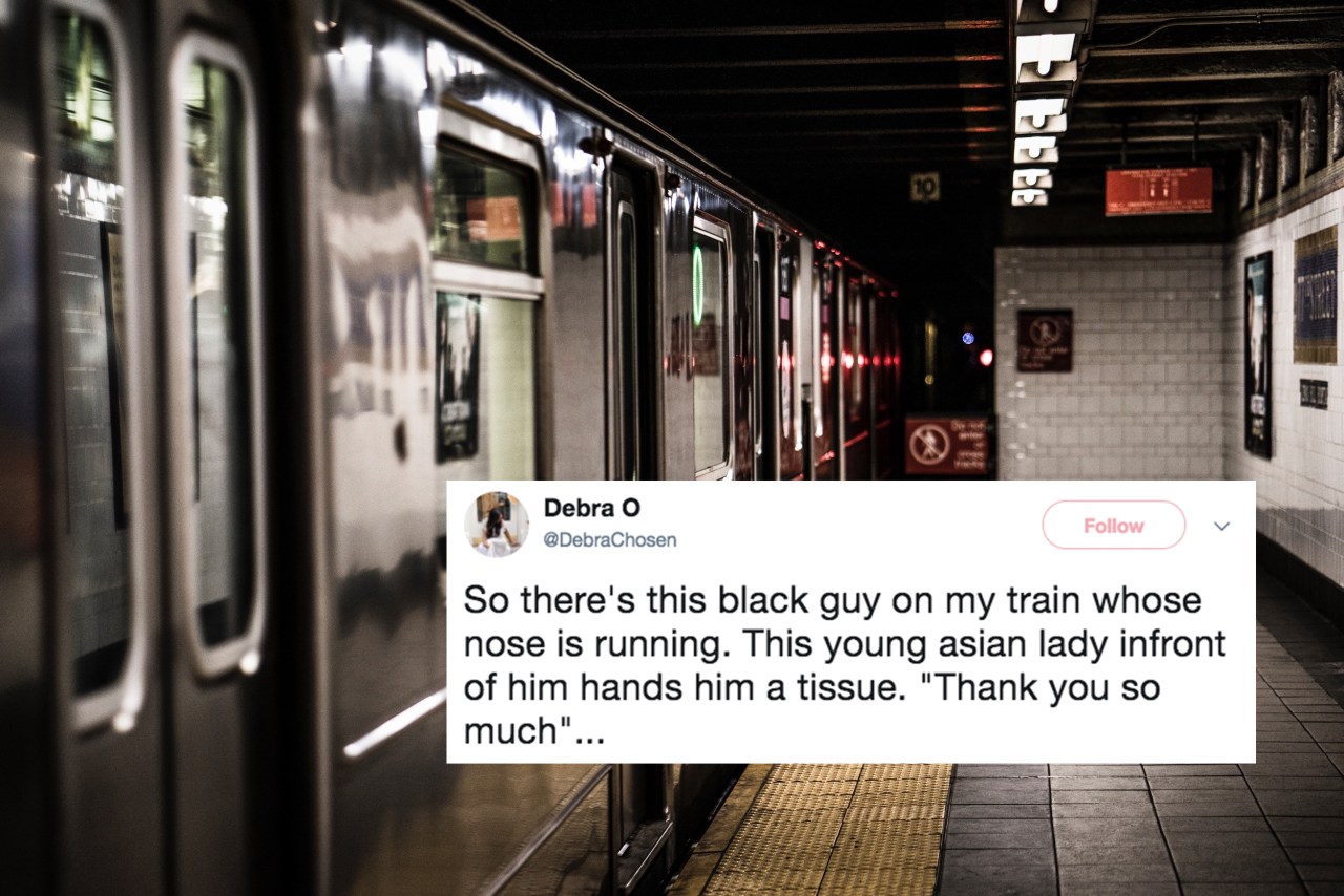 A metro station and a tweet about people falling in love on a train