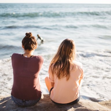 Girls sitting on beach