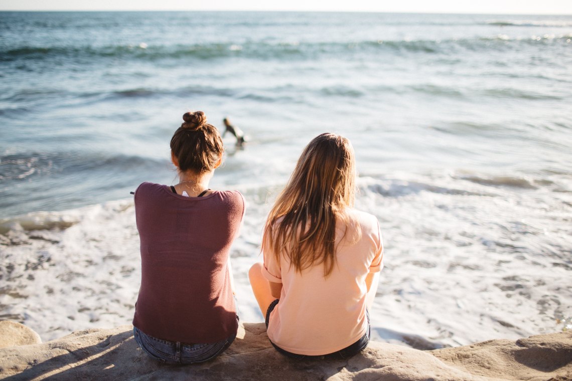 Girls sitting on beach