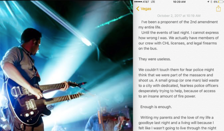 Caleb Keeter playing guitar and his note about gun control