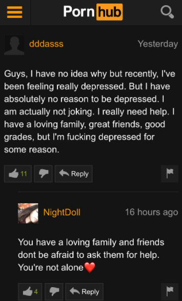 Someone Posted About Being Depressed On This Porn Site And People's  Responses Are Unexpectedly Heartwarming | Thought Catalog