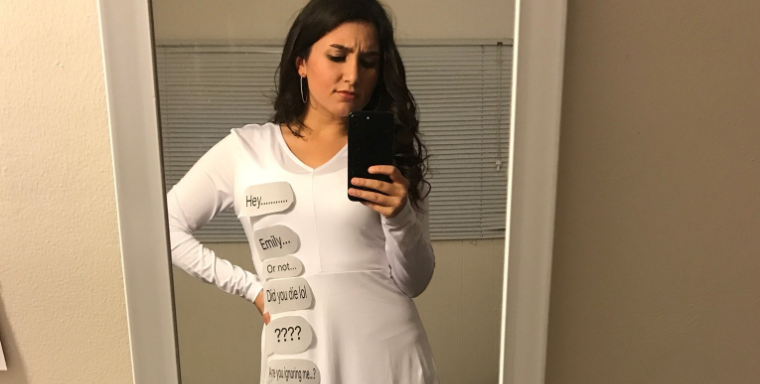 This Girl Dressed Up As A ‘Ghost’ For Halloween By Taping These Sketchy Texts From Guys To Herself And She Deserves An Award