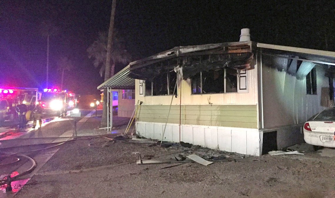 Mobile home on fire after a man tried to kill a spider with a blowtorch