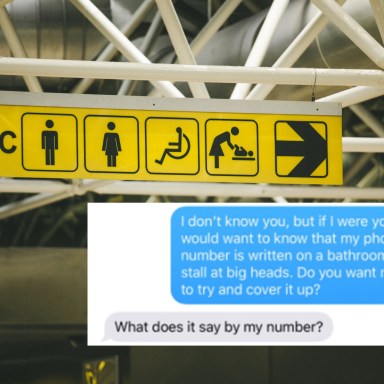 A public bathroom sign and text messages
