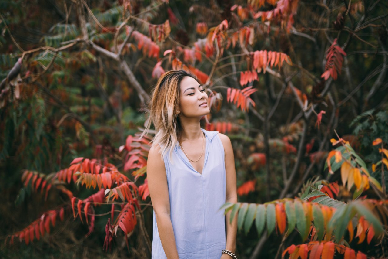 girl looking up, girl in leaves, not afraid to let you go, letting you go, after a breakup