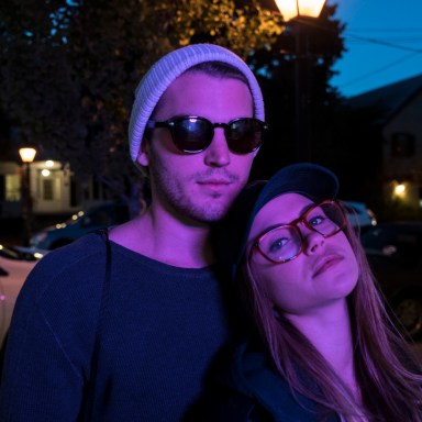 purple light and a cute couple