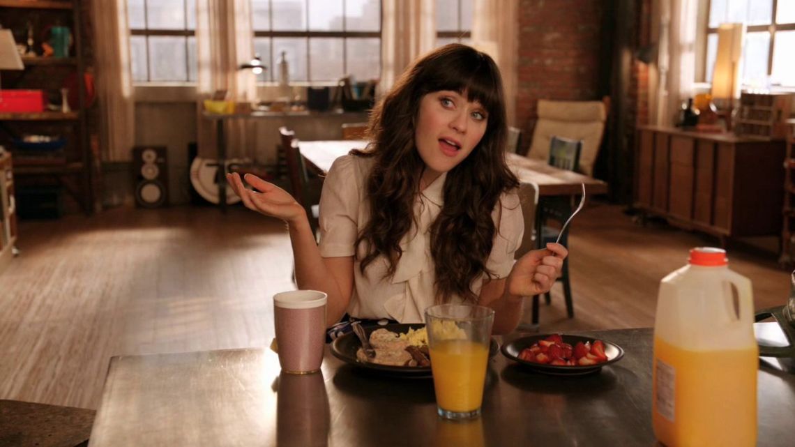 jessica day eating breakfast