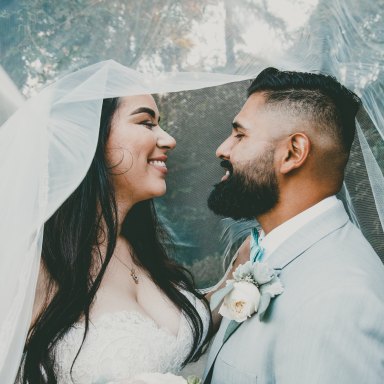 bride and groom looking lovingly at each other